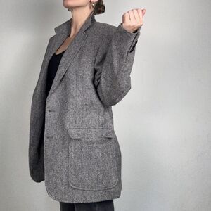 Vintage 80s Oversized Power Blazer, Herringbone Structured Boyfriend Jacket